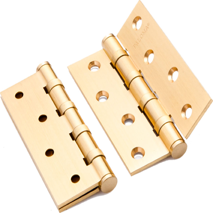 Петля латунная 100мм*70мм*3 мм. Универс, 4 подш., с плоск. колп., латунь блест.
